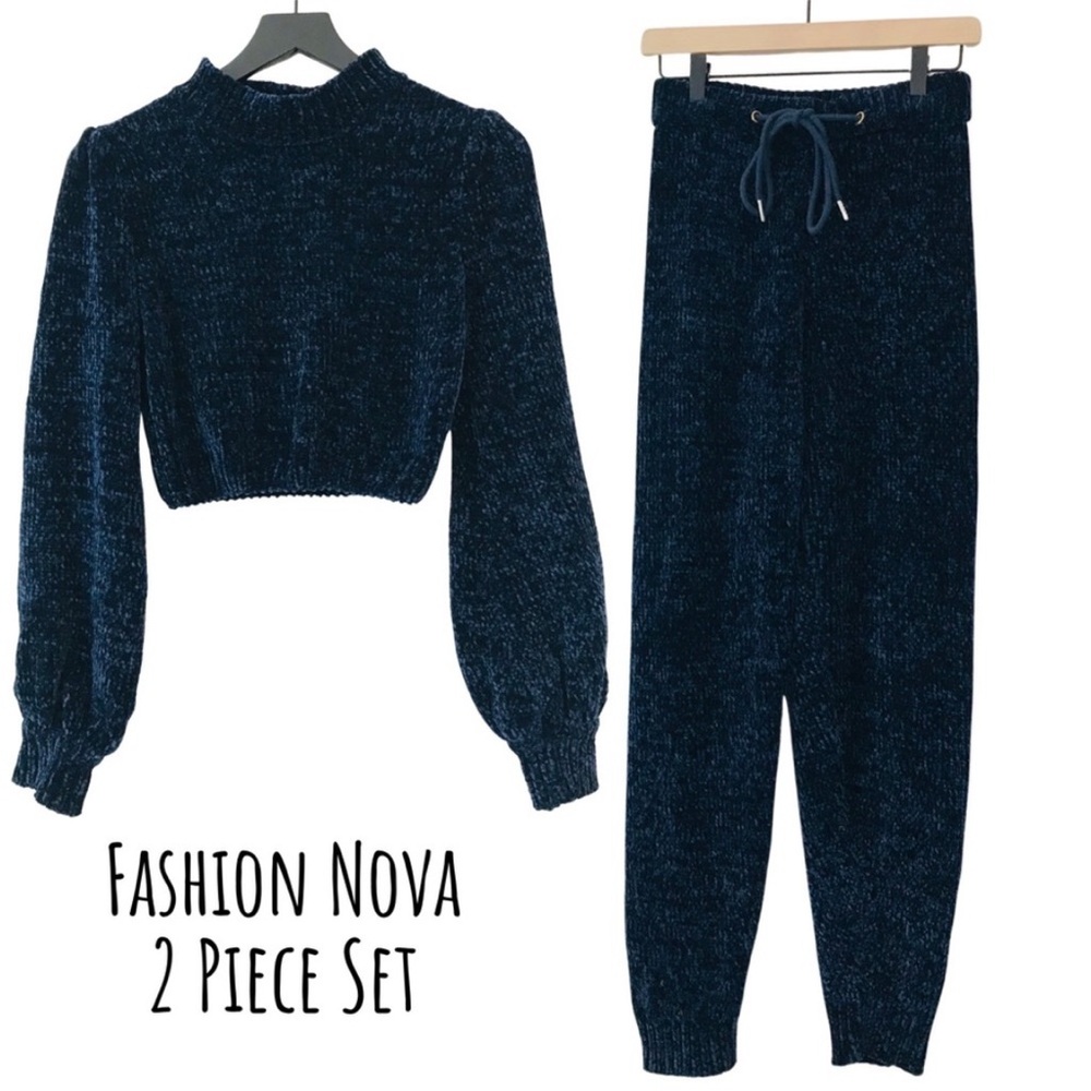 Fashion Nova Chenille Set Matching High Waist Joggers Cropped Pullover Sweater